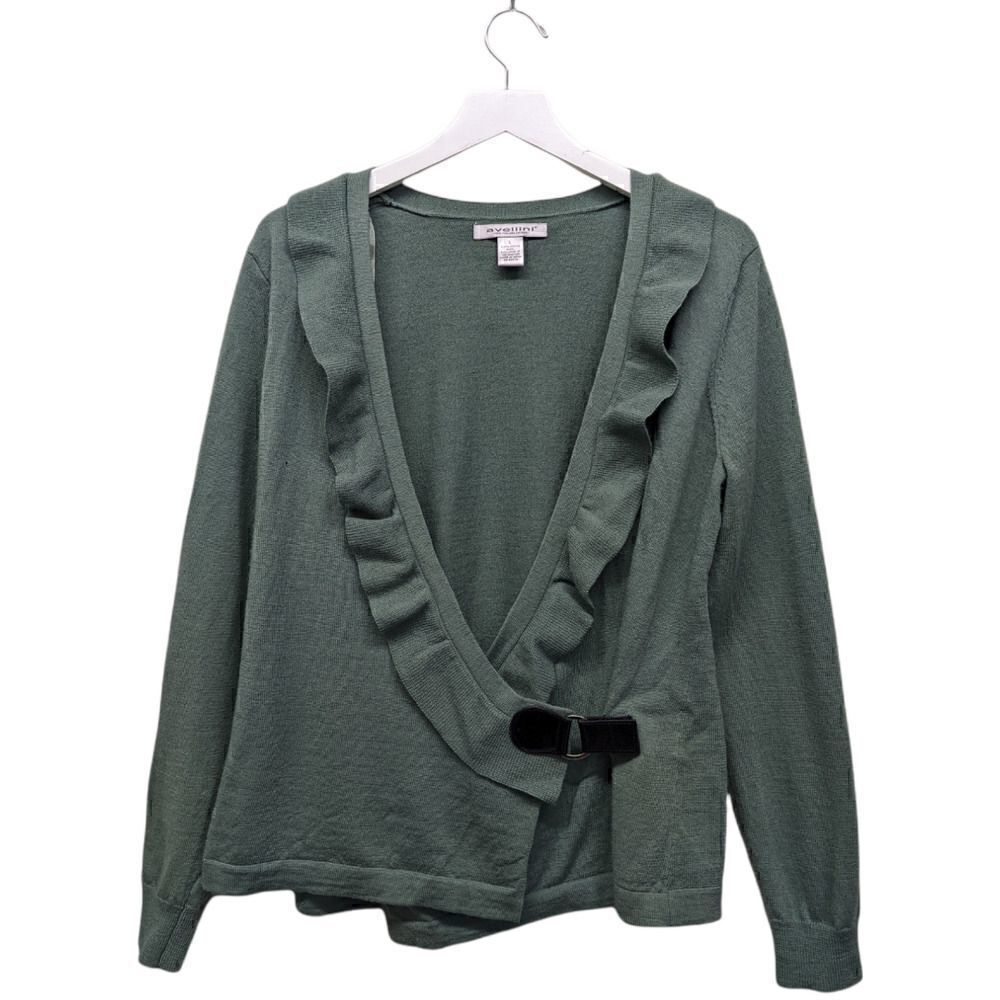 Avellini Women's Ruffled Green Cardigan Size L